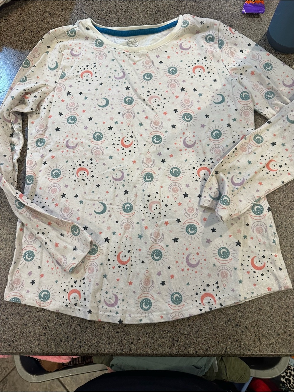 Kids Long Sleeve Top - White with Pastel Moon & Star Print